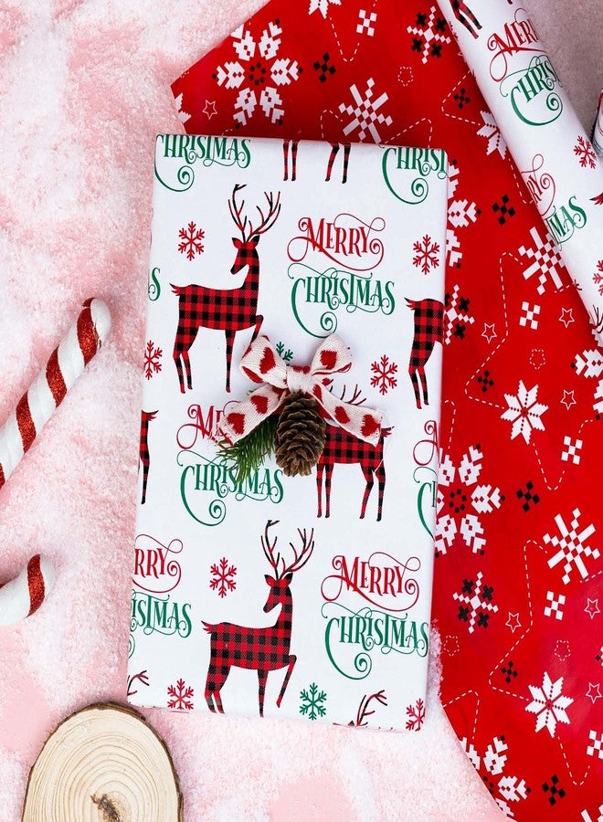 MAYPLUSS Christmas Wrapping Paper Roll - 17IN X 33FT - Gift Wrapping Paper Featuring Merry Christmas Reindeer Reversible Snowflake for Kids, Holiday, New Year - Image 2